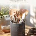 AISBUGUR Large Ceramic Utensil Holder 7.5" H6.3" W with Slanted Mouth - Utensil Crock with Non-Slip Cork Base for Kitchen Counter, Ideal for Decor & Gift,Grey