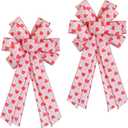 2 Pcs Valentine's Day Bows, 20x11 Inch Red White Heart Bows for Wedding Anniversary Home Wall Staircase Chair Back Decor, Valentine's Day Gift Wreath DIY Decoration