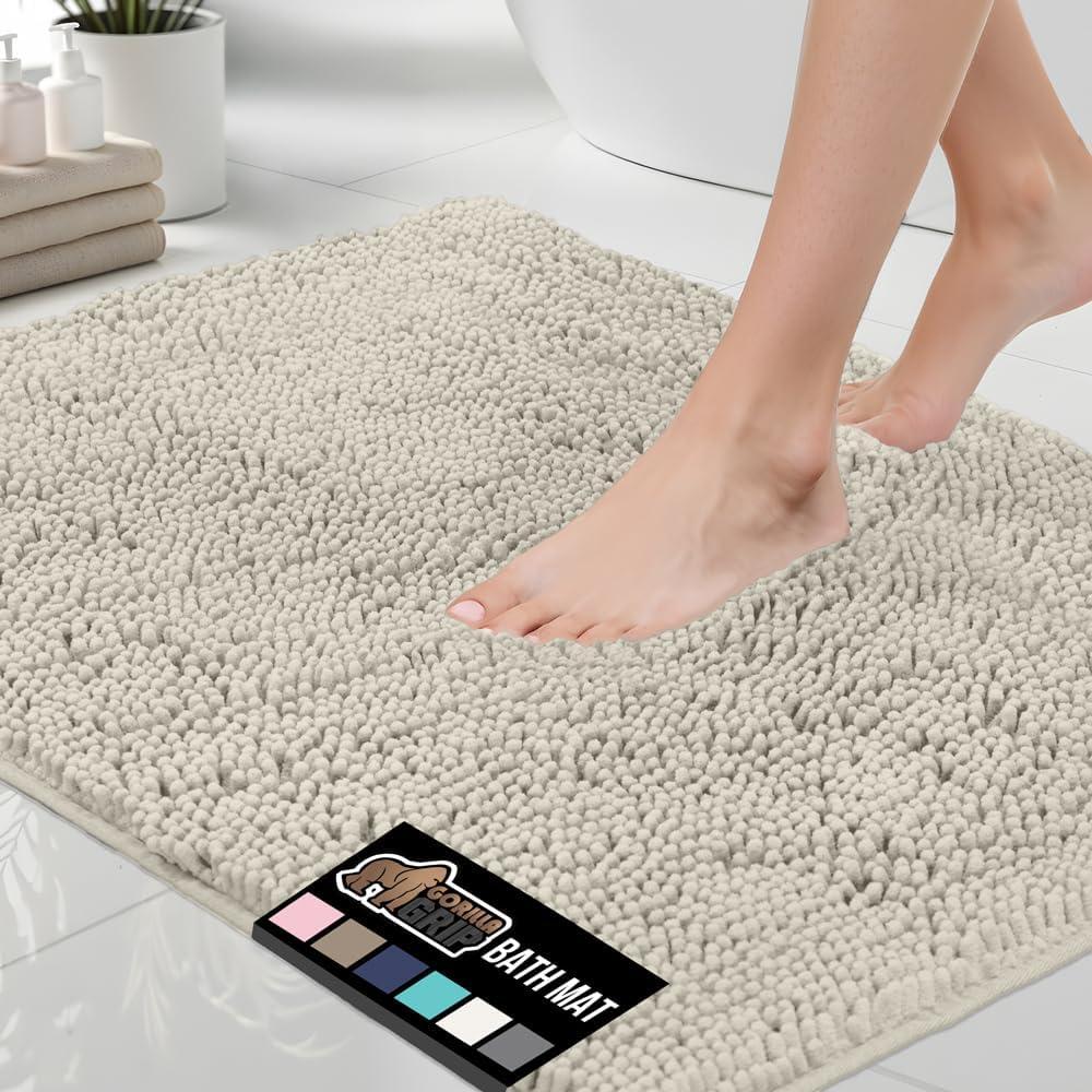 GORILLA GRIP Bath Rug Mat 48x17, Thick Soft Absorbent Chenille, Quick Dry Microfiber Mats, Rubber Backing Washable Shower Floor Rugs, Bathmat Runner, US Designed Bathroom Home Decor Accessories Ivory