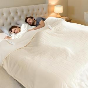 FVERWAG Electric Blanket Queen Size Dual Control - Washable Heated Blanket Queen with 5 Heat Settings, 10 Hrs Auto Off, ETL Certified, Flannel Sherpa Heating Blankets 84" x 90" White