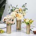 MyGift Tall Modern Brass Tone Metal Cylinder Centerpiece Flower Vases, Set of 3 - Large, Medium, Small Sizes, Handcrafted in India