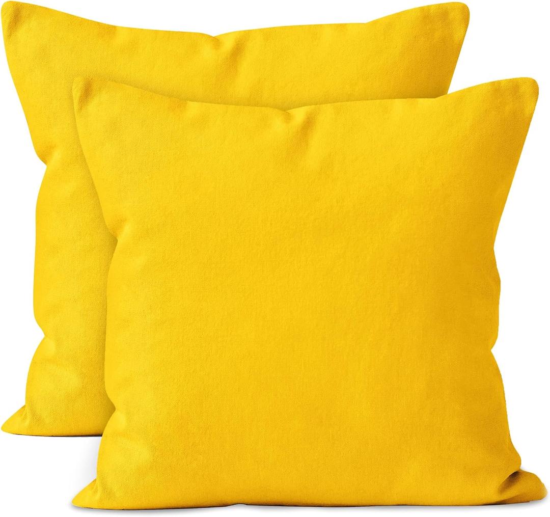 Encasa XO Throw Pillow Covers 18x18 in Set of 2 Sunbeam Yellow | No Inserts | Cotton Pillow Covers for Living Room, Bed, Sofa, Couch | Decorative Cushion Covers with Improved Zippers