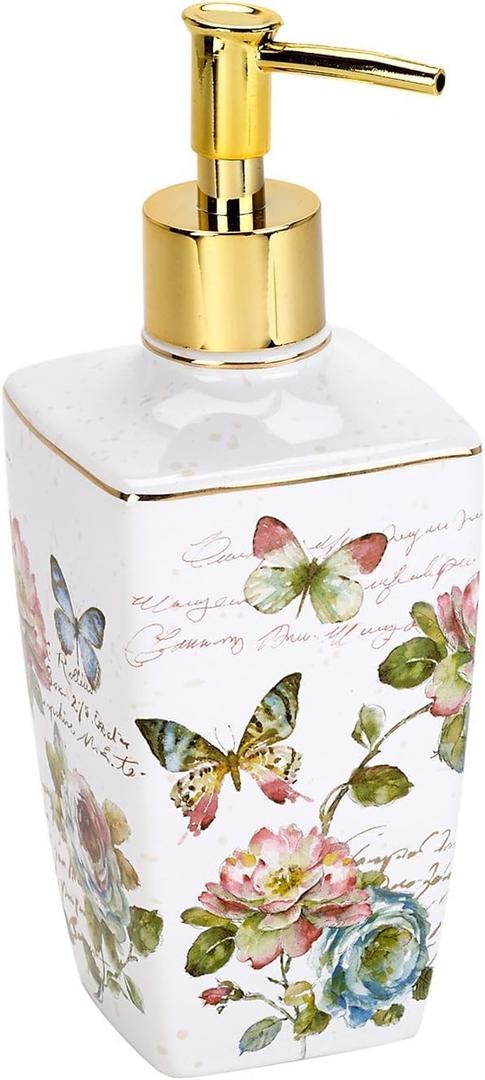 Avanti Linens - Lotion Pump/ Soap Dispenser, Ceramic Countertop Accessories, Artistic Home Decor (Butterfly Garden Collection)