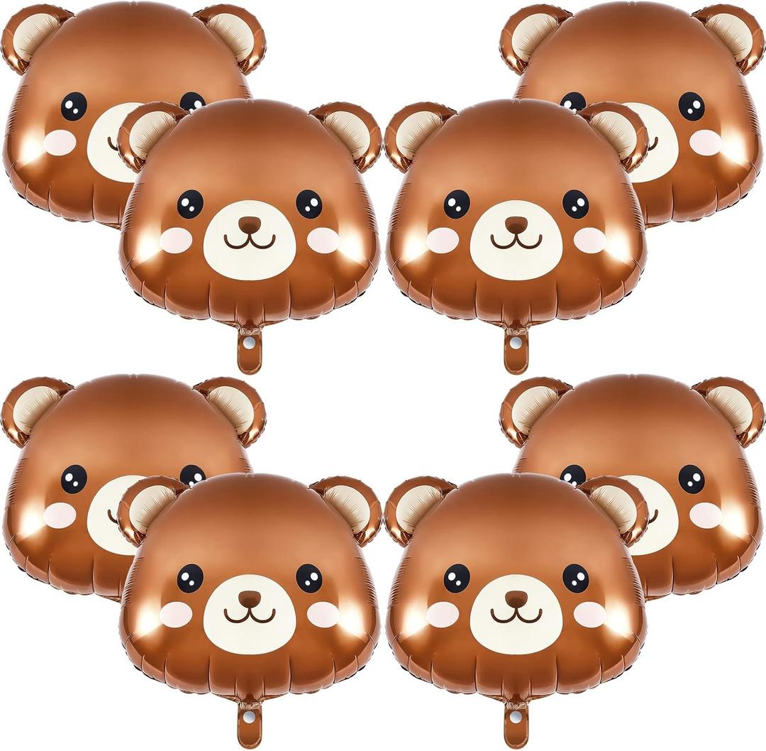 Junkin 8 Pcs Bear Balloons 21x22 Inch Animal Bear Baby Shower Decorations Helium Brown Foil Balloons for Jungle Woodland Animal Farm Safari Theme Party Decoration
