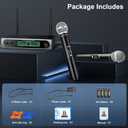 Wireless UHF Microphone System,W/2 Handhelds,Auto Scan,2x50 UHF Frequencies,200ft Range,Dynamic Microphone for Singing,Karaoke,Church