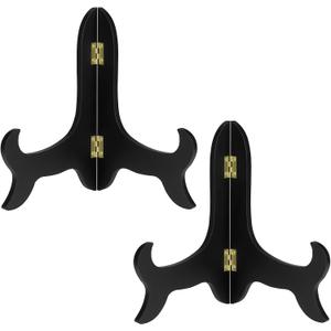 Petutu 2 Pack 8 Inch Wooden Display Stand Plate Easels Holder (Black)