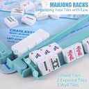 4 Pcs 18.7 Inch Misty Blue Acrylic Mahjong Tile Racks with Pushers for Game Night American Mahjong Racks Tile Set for Mah Jong Lovers and Beginners
