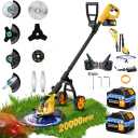 20000RPM 4-in-1 Weed Wacker Cordless, Electric Weed Eater Battery Powered, Heavy Duty Brush Cutter Edger Lawn Tool/Weed Trimmer/Grass Trimmer W/Wheel Metal Blade, 2 Battery Yard Tool