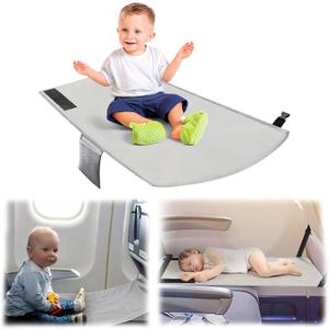Qivine Toddler Airplane Bed, Traveling Airplane Bed with Fasten Belt, Flight Air Plane Seat Extender for Kids, Portable Beds Toddler Airplanes Seat Extender for Boys (Gray)