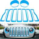 Bonbo Mesh Grille Grill Insert & Headlight Turn Light Cover Trim Exterior Accessories for Jeep Wrangler JL Sport/Sports 2018-2023 (Baby Blue)