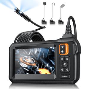 Endoscope Camera with Light, Inspection Borescope Camera with 4.3" IPS Screen, 1920P HD with 8 LED Lights, 10FT Semi-Rigid Cord Bore Scope, IP67 Waterproof Endoscope for Sewer, Dual Lens(Orange)