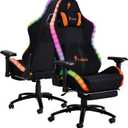 Frassie RGB Gaming Chair with Footrest and LED Lights, High Back Reclining Video Game Chair Ergonomic Computer Gamer Chair with Lumbar Support