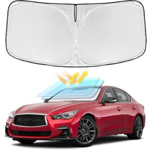 for Infiniti Q50 2014-2025 Windshield Sun Shade 4 Layers Car Sunshade | Front Windows Shade Cover Custom Fit for Q50 Sun Visor 250T Retractable Shade Blocks UV Rays Car Accessories