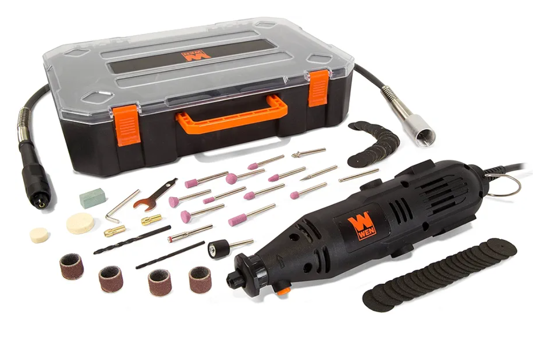 WEN 23103 1-Amp Variable Speed Rotary Tool with 100+ Accessories, Carrying Case and Flex Shaft