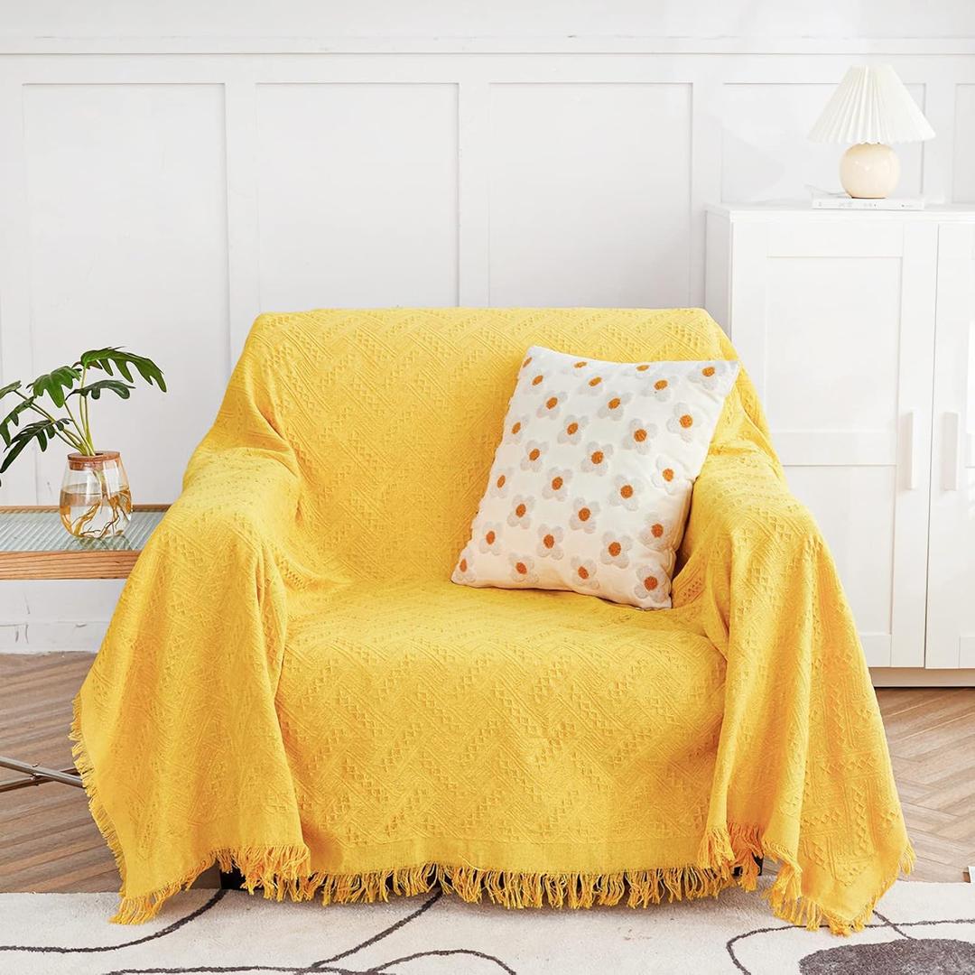 MYSKY HOME Geometrical Couch Cover Sofa Covers for 1 Cushion Couch Single Sofa Slipcovers for Small Chair Recliner Couch Covers Woven Jacquard Fabric Sofa Throws for Dogs (Medium, 71" x 91", Yellow)