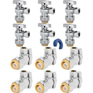 12PCS Push Angle Stop Valve 1/2"x3/8" - No Lead Brass Angle Stop Valve Push to Connect, Easy Install Sink Shut Off for Toilet & Faucet Plumbing, Durable Compression Fit Technology