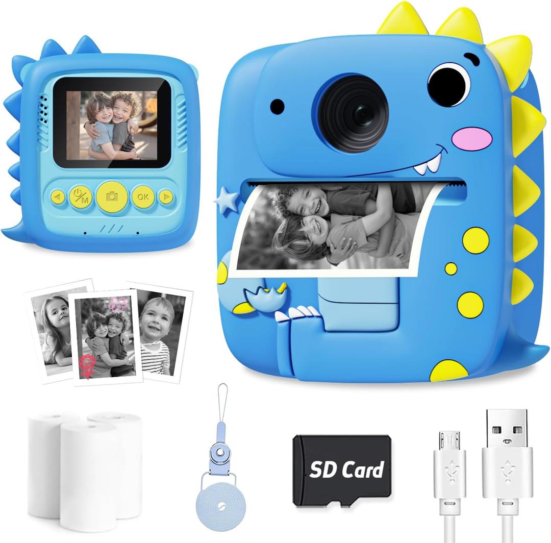 Kids Camera Instant Print, 1080P HD Digital Video Cameras for Kids with Print Paper & SD Card, Christmas Birthday Gifts for Girls Boys, Portable Dinosaur Toys for 3-10 Year Old Girls Boys- Blue Kids Camera Instant Print, 1080P HD Digital Video Cameras for Kids with Print Paper & SD Card, Christmas Birthday Gifts for Girls Boys, Portable Dinosaur Toys for 3-10 Year Old Girls Boys- Blue