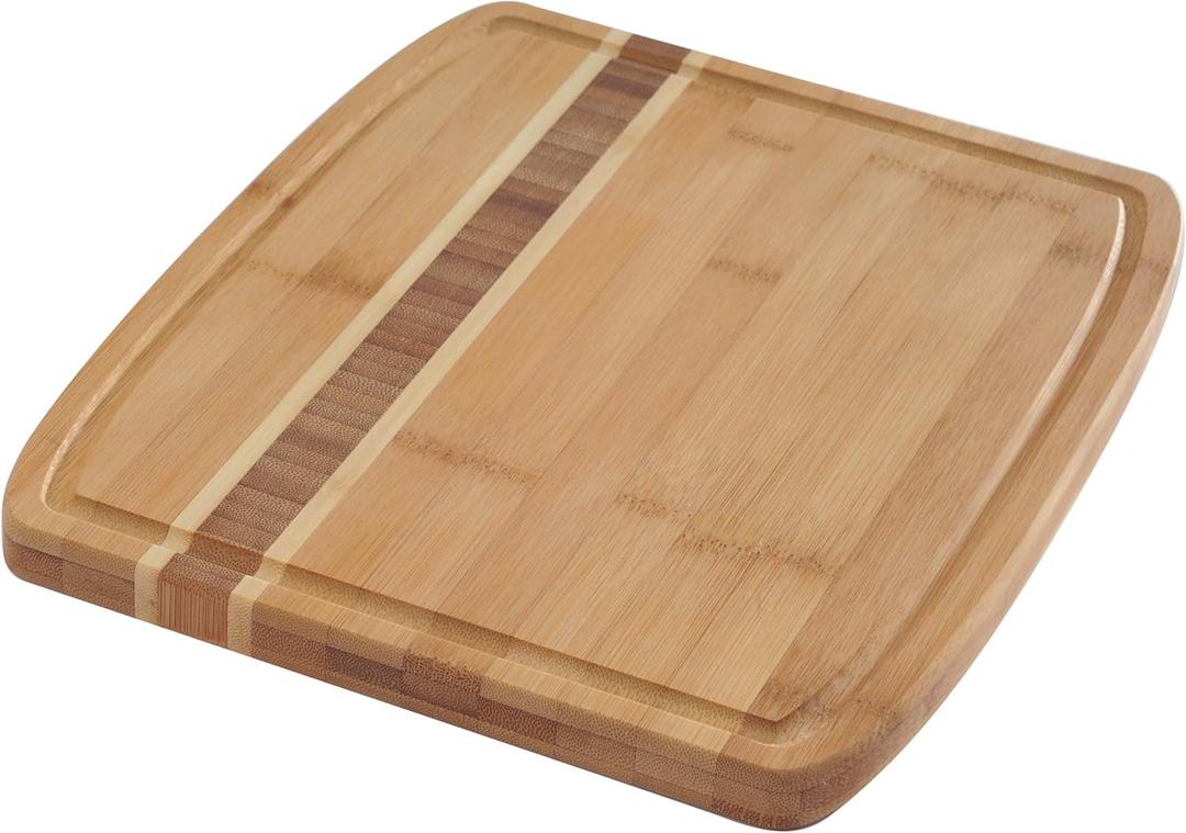 Norpro 12x10-Inch Bamboo Cutting Board with Juice Catching Groove, Brown (7637)