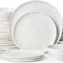 Famiware Porcelain kitchen plates and bowls set, Modern dishes set for 6, Handmade Wave Edge Dinnerware Sets, Microwave and Dishwasher Safe Tableware, Polar White (24pc)