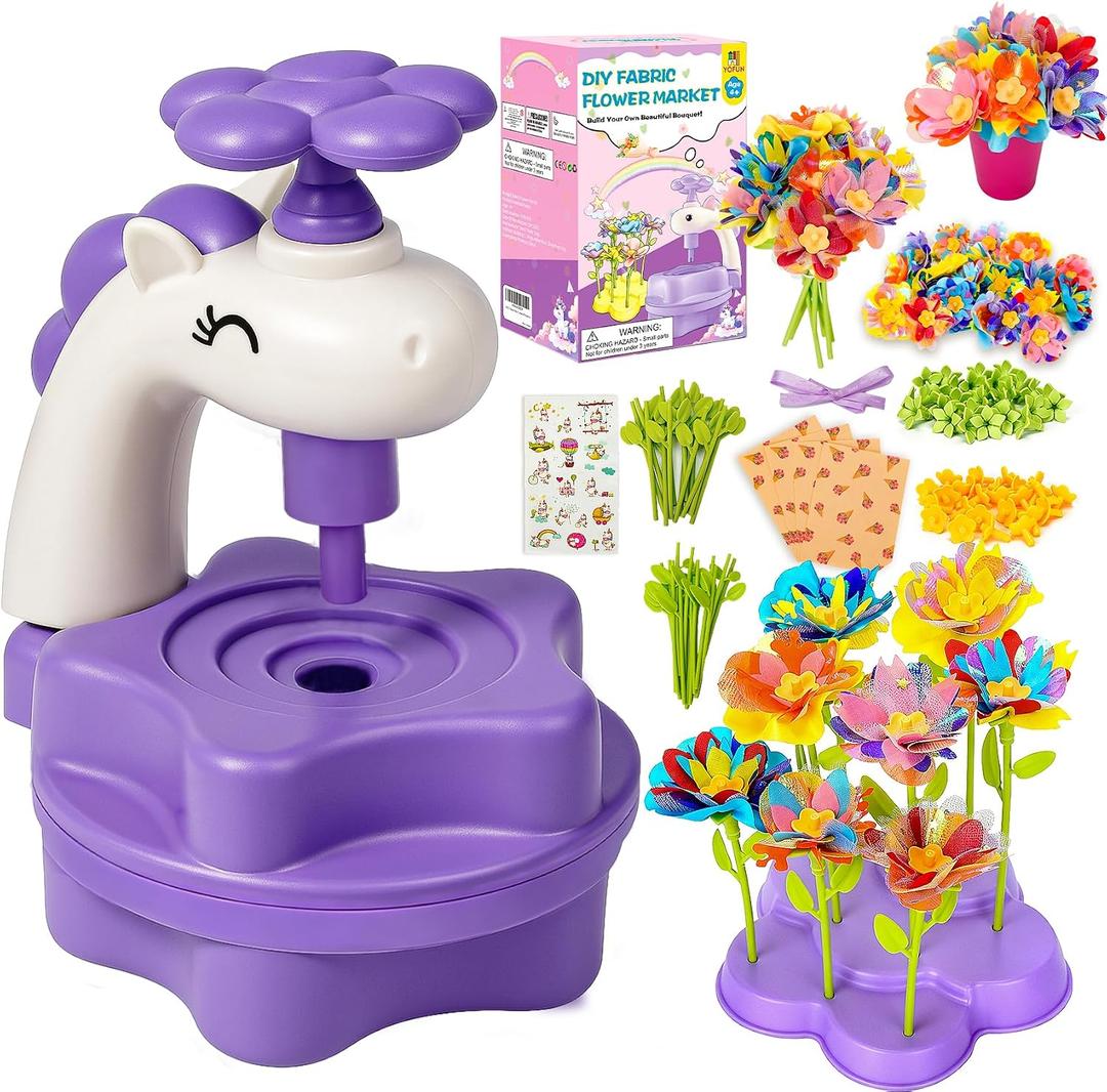 YOFUN Unicorn Fabric Flower Bouquet DIY Craft Kit for Girls Ages 4-8, Educational Arts & Crafts Toy, Birthday Gift for Preschool Kids (Unicorn DIY Flower Set)