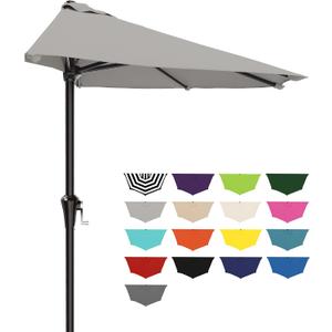 AreShark 9FT Half Patio Umbrella, Outdoor Wall Umbrella with Crank & 5 Sturdy Ribs, Table 1/2 Umbrella Patio for Garden, Deck, Balcony and Pool, Foggy Gray