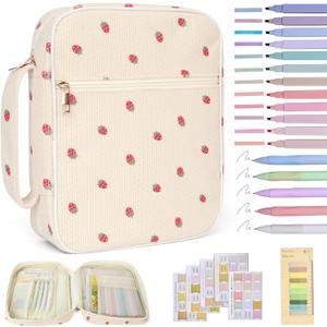 Bible Cover Case for Women Corduroy Bible Case for Girls Large Bible Cover with Handle Bible Study Supplies Accessories Christian Gifts for Women (red Strawberry, Medium)