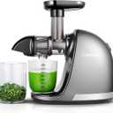 Masticating Juicer Machines, AMZCHEF Slow Cold Press Juicer with Reverse Function, High Juice Yield, Easy Clean with Brush,Recipes for High Nutrient Fruits and Vegetables, Gray(Updated) (light grey)