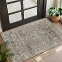 2x3 Entryway Rug Brown Grey Washable Vintage Rugs for Entryway Kitchen Low Pile Non-Slip Door Mat Traditional Distressed Small Throw Carpet for Kitchen Entrance Bathroom Antique/Moss
