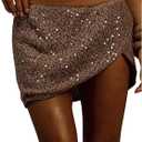 SHENHE Women's Sequin Mini Skirt Sparkly Glitter Night Out Party Asymmetrical Drop Waist Skirts Khaki X-Small