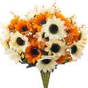 Artificial Daisy Flowers 24 Bundles Fall Flowers with 10 Sunflowers Head Autumn Outdoor Fake Flowers for Window Box Garden Porch Centerpieces Wedding Orange