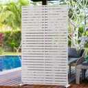 6FT Outdoor Metal Privacy Screen  Decorative Privacy Fence and Room/Garden Divider, Weather-Resistant Freestanding Panel with Stand, Durable Steel for Patio, Garden, Balcony, or Backyard (Black&louvered)