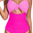 Aqua Eve Women Cut Out One Piece Swimsuit - Tummy Control Bathing Suit Push Up Monokini Swimwear 2025 (Pink, M)