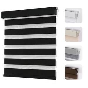 Joydeco No Drill Zebra Blinds for Windows, Cordless Day & Night Dual Sheer Roller Shades, Easy Installation, Free-Stop Lift System, Light Filtering Privacy Blinds for Home(Black,22" W x 75" H)