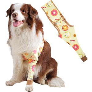 Dog Front Leg Recovery Sleeve  Single Sleeve to Prevent Licking, Scratching & Biting Cone Collar Alternative for Surgery, Wound Care, ACL CCL, Joint Protection(Sunny Donut 2XS) (XX-Small)