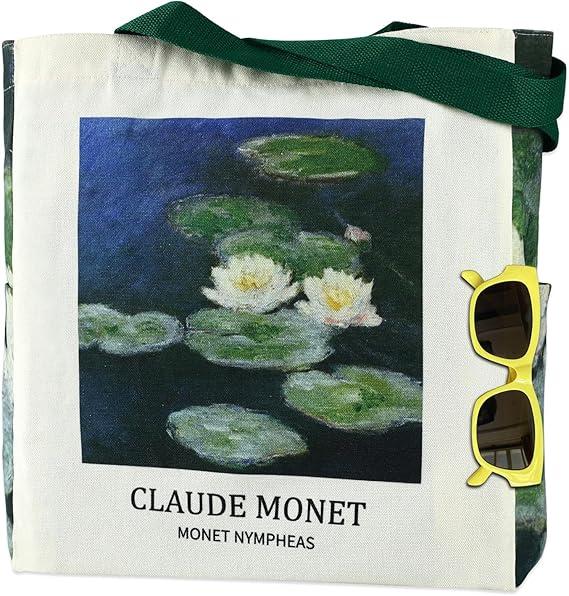 AUSVKAI Cute Canvas Tote Bag for Women, Reusable Designer Bags with Handles Pockets&Snaps for College Beach Everyday Grocery Lotus