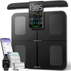 Ovutek Smart Scale for Body Weight: 57 Metrics Body Composition Scale 500lb8-Electrode Bathroom Digital Accurate Scale with BMI, Body Fat, Muscle Mass, Heart Rate 5.3" Handle Display, FSA Eligible HSA