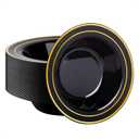 Goodluck 50 Pack Black Plastic Bowls with Gold Rim, 12oz Disposable Soup Bowls, Heavy Duty Dessert Bowls for Weddings, Parties, Dinners, Catering, and New Year