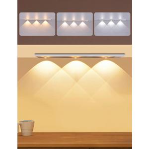 GARTO Led Under Cabinet Light, Under Counter Closet Lighting with Motion Sensor, USB Rechargeable Battery Operated Hill Corrugated Light for Kitchen 3 beads/15.74in