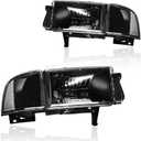 Headlight Assembly, Headlights Kit Compatible with 1994-2001 Dodge Ram 1500/1994-2002 Ram 2500 3500(DON'T Fit SPORT Models or Ram VAN Models) Replacement Headlamp Black Housing Clear Reflector