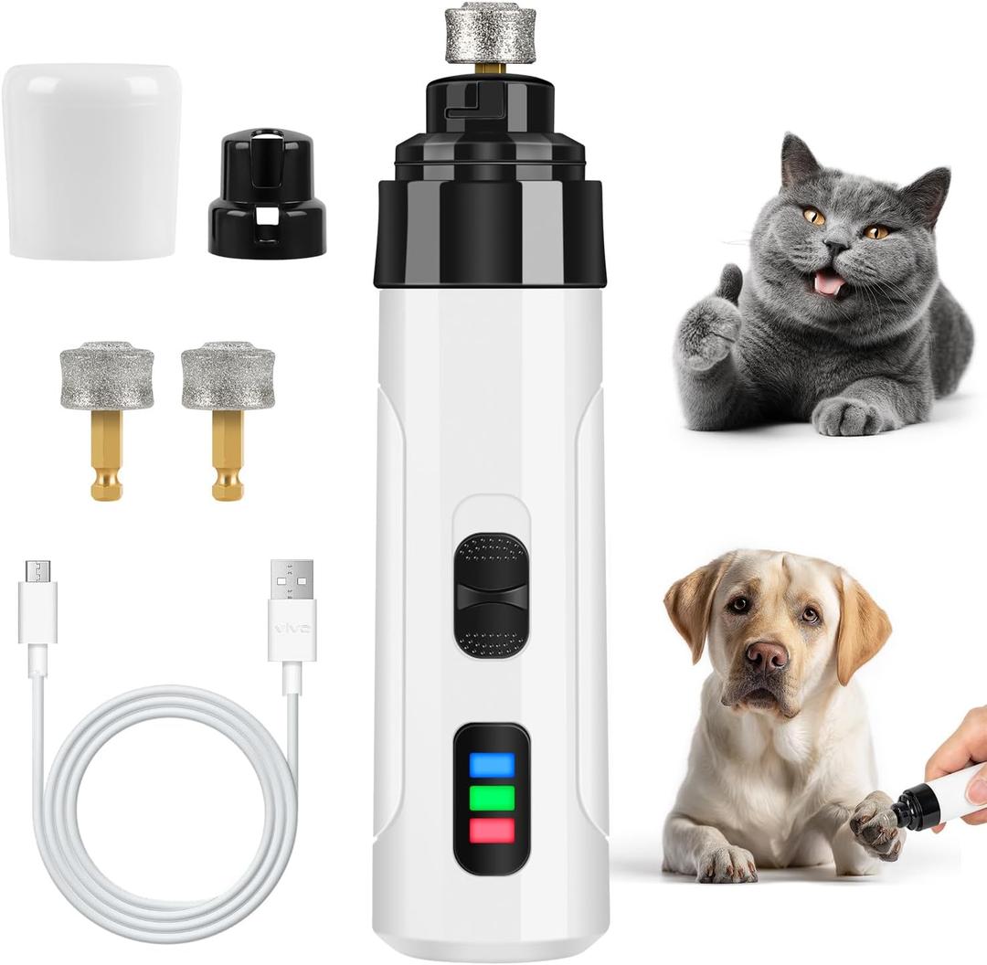 Silent Groom Pro Nail Grinder, 2025 Dog Nail Trimmer Rechargeable USB Charging Pet Nail Grinders for Dog Cat Home Use (White)