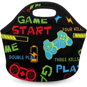 Boys Lunch Bags Neoprene Kids Lunch Box Game Theme Reusable Waterproof Lunch Tote Organizer for Work Outdoor Travel Camp Picnic
