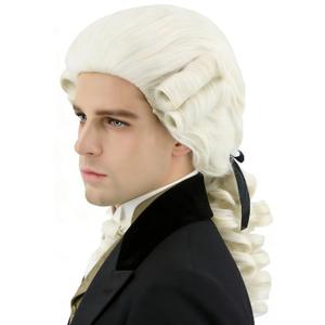 Topcosplay Judge Colonial Wig for Men Women Historical Powdered Wig Beige Halloween Costume Funny Wigs Beige