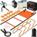 Agility Ladder Speed Training Equipment Set-20ft Agility Ladder,12 Soccer Cones,4 Hurdles, Jump Rope, Running Parachute| Basketball Football Soccer Training Equipment for Kids Youth Adults (Orange)