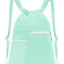 BAVELOE Drawstring Backpack with Mesh Pocket Water Resistant String Beach Swim Sports Gym for Women Men (Mint Green)