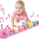 LIGHTDESIRE Baby Toys Musical Caterpillar,Infant Stuffed Animal Toy with Crinkle and Rattles,Soft Sensory Toys with Textures for Tummy Time Newborn Boys Girls 0 3 6 12 Months(Pink)