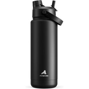 POWCAN 32 oz Insulated Water Bottle with 2-in-1 Straw and Spout Lid, Keep Cold 24H, Leak-Proof, BPA-Free, Double Wall Stainless Steel Water Bottle for Sports, Gym, Travel, and School (Dark Knight)