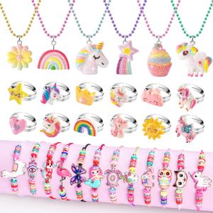 Kids Jewelry for Little Girl Toys 4-6 4-5, Toddler Jewelry Set for Costume & Dress Up Ages 6-8, Play Rings Necklace Bracelets for Toddlers, Unicorn Gifts for 3-5 5-7 3 4 5 6 7 8 Year Old Gift Ideas