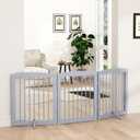 PUPETPO Freestanding Pet Gate for Dogs, Foldable Wooden Dog Gate for House, Indoor Dog Gate for Doorways, Stairs, Gates for Dogs Indoor, Support Feet Included, 24" Height 3 Panels, Grey