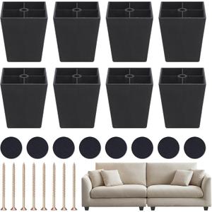 3 inch Square Tapered Plastic Furniture Legs,8 Pack Sofa Legs Replacement with Mounting Screw for Sofa TV Stand Ottoman Couch Cabinet,Black (8, 3 inch)