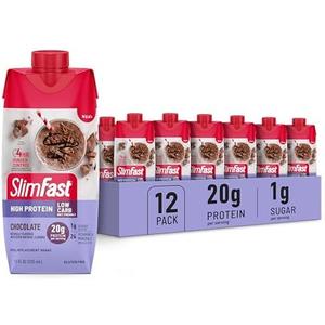 SlimFast Protein Shake, Chocolate- 20g Protein, Meal Replacement Shake Ready to Drink, High Protein with Low Carb and Low Sugar, 24 Vitamins and Minerals, 12 Count (Pack of 1) Use By Dec 18/25